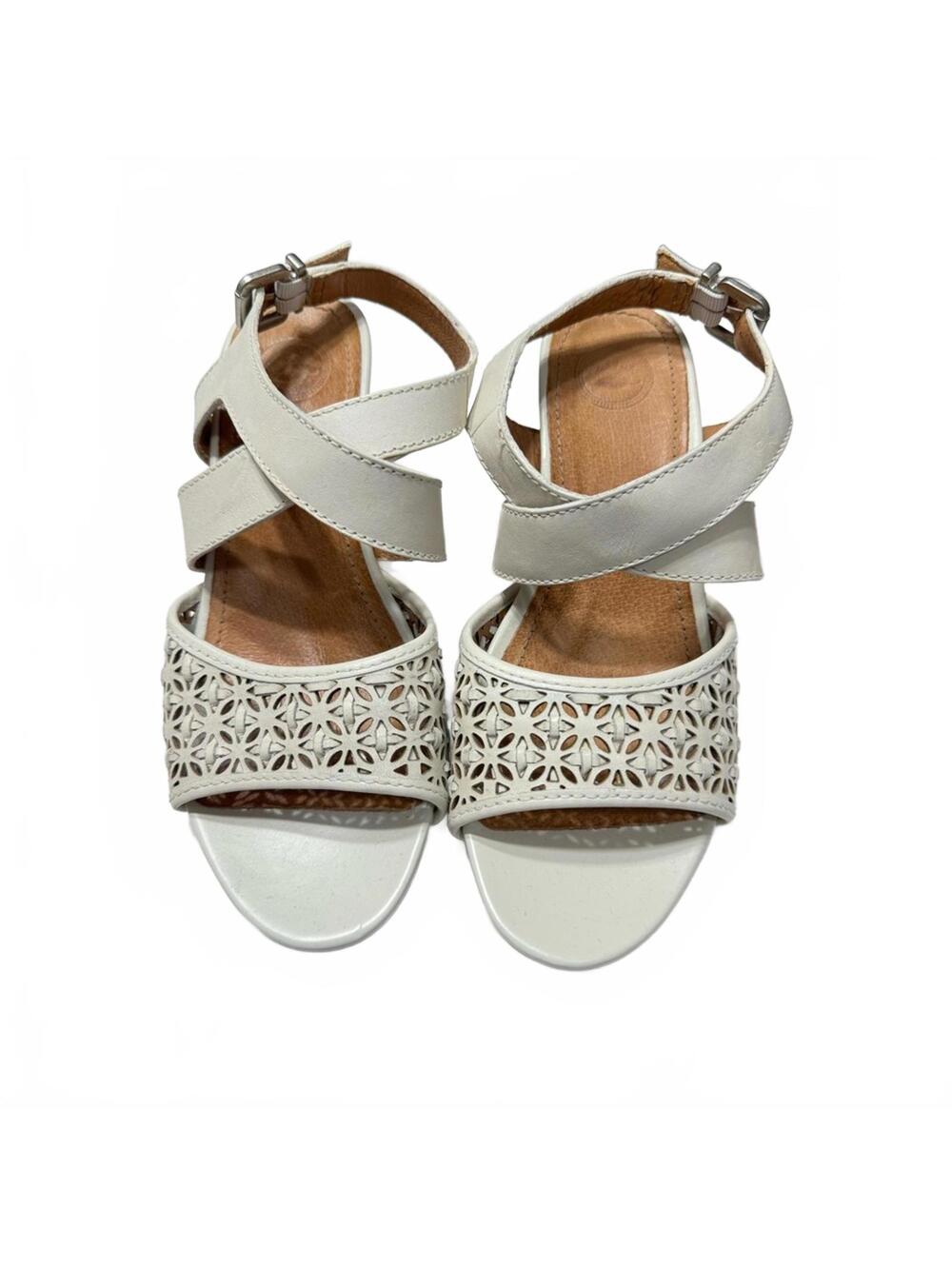 Nurture Harper Rice White Leather Cork Wedge Sandals 7.5M NWOB